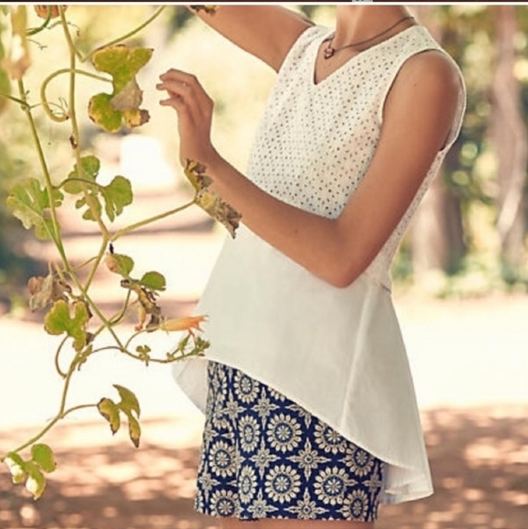 Anthropologie Eyelet Hi Low Empire Waist Blouse by HD in Paris White Size M - Picture 4 of 4